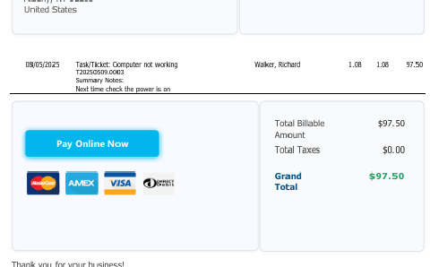 Autotask Invoice with payment button